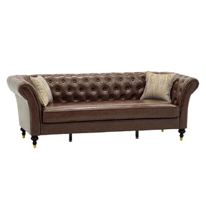 English Elm Fx-P31-Pubr Chesterfield Faux Leather Sofa Button Tufted Rolled Arms Cognac Living Room W576P531298
