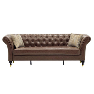 English Elm Fx-P31-Pubr Chesterfield Faux Leather Sofa Button Tufted Rolled Arms Cognac Living Room W576P531298