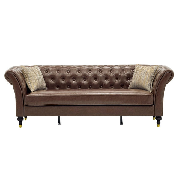 English Elm Fx-P31-Pubr Chesterfield Faux Leather Sofa Button Tufted Rolled Arms Cognac Living Room W576P531298
