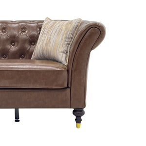 English Elm Fx-P31-Pubr Chesterfield Faux Leather Sofa Button Tufted Rolled Arms Cognac Living Room W576P531298