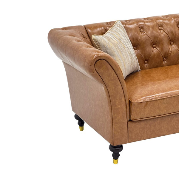 English Elm Fx-P31-Pulb Chesterfield Sofa Faux Leather Tufted 3 Seater with Turned Wood Legs Lounge W576P531299