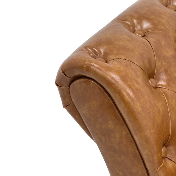 English Elm Fx-P31-Pulb Chesterfield Sofa Faux Leather Tufted 3 Seater with Turned Wood Legs Lounge W576P531299