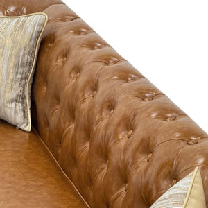 English Elm Fx-P31-Pulb Chesterfield Sofa Faux Leather Tufted 3 Seater with Turned Wood Legs Lounge W576P531299