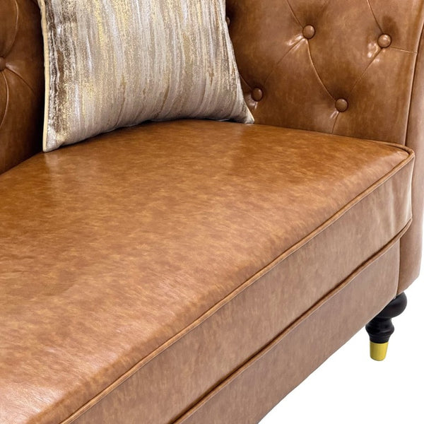 English Elm Fx-P31-Pulb Chesterfield Sofa Faux Leather Tufted 3 Seater with Turned Wood Legs Lounge W576P531299