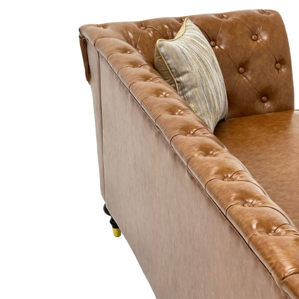 English Elm Fx-P31-Pulb Chesterfield Sofa Faux Leather Tufted 3 Seater with Turned Wood Legs Lounge W576P531299