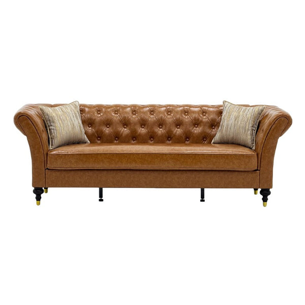 English Elm Fx-P31-Pulb Chesterfield Sofa Faux Leather Tufted 3 Seater with Turned Wood Legs Lounge W576P531299
