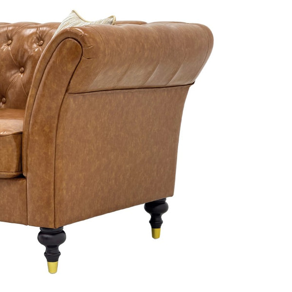 English Elm Fx-P31-Pulb Chesterfield Sofa Faux Leather Tufted 3 Seater with Turned Wood Legs Lounge W576P531299