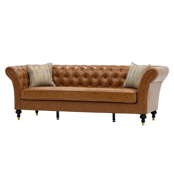 English Elm Fx-P31-Pulb Chesterfield Sofa Faux Leather Tufted 3 Seater with Turned Wood Legs Lounge W576P531299