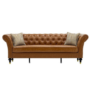 English Elm Fx-P31-Pulb Chesterfield Sofa Faux Leather Tufted 3 Seater with Turned Wood Legs Lounge W576P531299