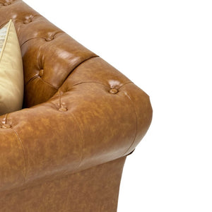 English Elm Fx-P31-Pulb Chesterfield Sofa Faux Leather Tufted 3 Seater with Turned Wood Legs Lounge W576P531299
