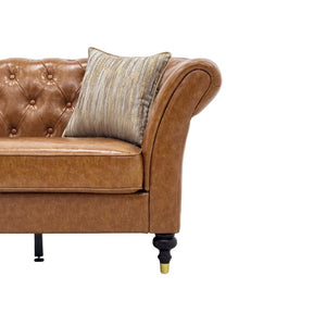 English Elm Fx-P31-Pulb Chesterfield Sofa Faux Leather Tufted 3 Seater with Turned Wood Legs Lounge W576P531299