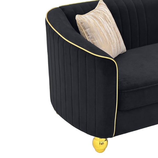 English Elm Fx-P87-Bk Channel Tufted Black Velvet Sofa with Gold Legs for Modern Living Rooms W576P534665