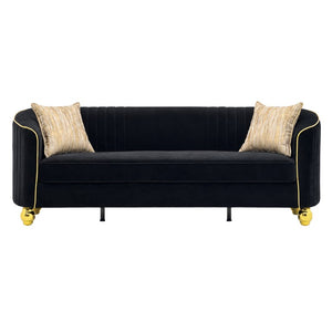 English Elm Fx-P87-Bk Channel Tufted Black Velvet Sofa with Gold Legs for Modern Living Rooms W576P534665