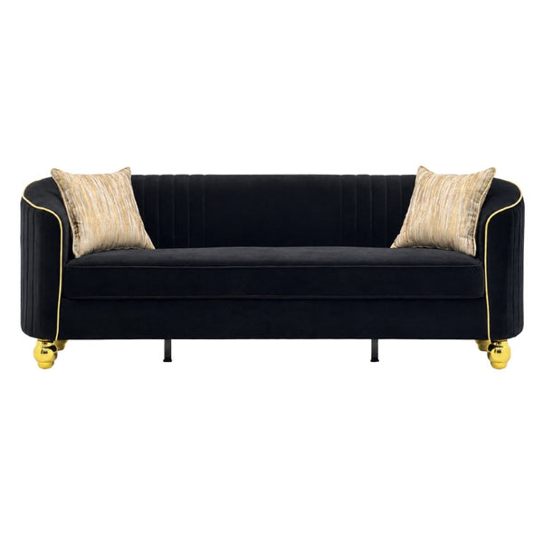 English Elm Fx-P87-Bk Channel Tufted Black Velvet Sofa with Gold Legs for Modern Living Rooms W576P534665