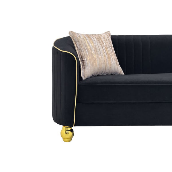 English Elm Fx-P87-Bk Channel Tufted Black Velvet Sofa with Gold Legs for Modern Living Rooms W576P534665