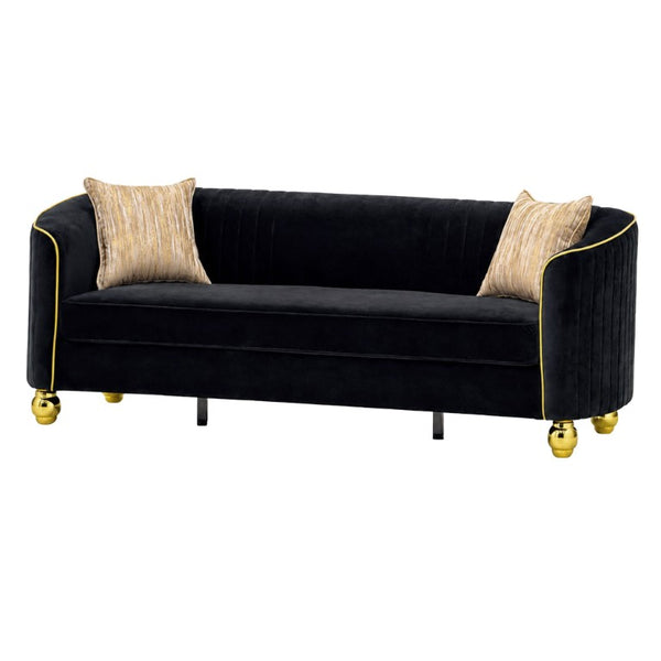 English Elm Fx-P87-Bk Channel Tufted Black Velvet Sofa with Gold Legs for Modern Living Rooms W576P534665