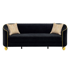 English Elm Fx-P87-Bk Channel Tufted Black Velvet Sofa with Gold Legs for Modern Living Rooms W576P534665