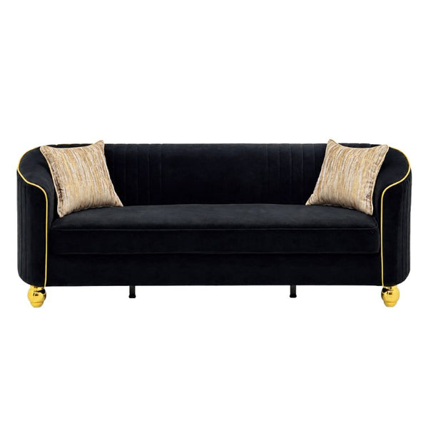 English Elm Fx-P87-Bk Channel Tufted Black Velvet Sofa with Gold Legs for Modern Living Rooms W576P534665