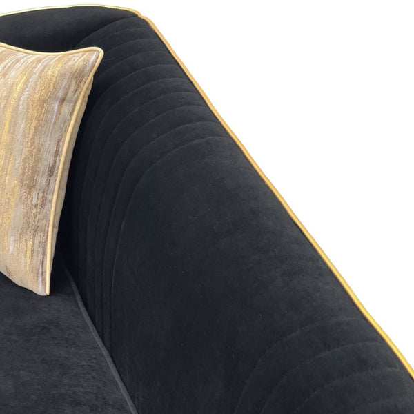English Elm Fx-P87-Bk Channel Tufted Black Velvet Sofa with Gold Legs for Modern Living Rooms W576P534665