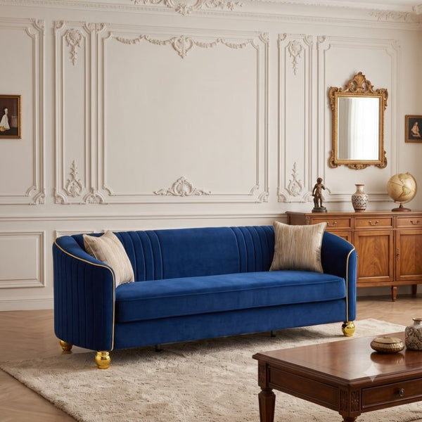 English Elm Fx-P87-Rb Channel Back Velvet Sofa with Gold Legs Luxury Three Seater Living Room W576P534666