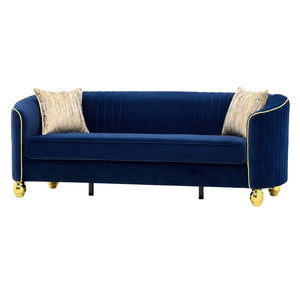 English Elm Fx-P87-Rb Channel Back Velvet Sofa with Gold Legs Luxury Three Seater Living Room W576P534666