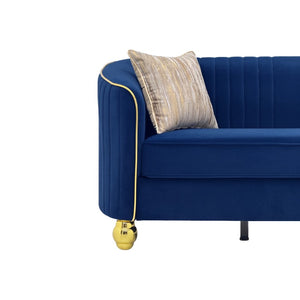 English Elm Fx-P87-Rb Channel Back Velvet Sofa with Gold Legs Luxury Three Seater Living Room W576P534666