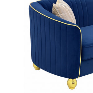 English Elm Fx-P87-Rb Channel Back Velvet Sofa with Gold Legs Luxury Three Seater Living Room W576P534666