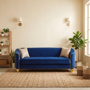 English Elm Fx-P87-Rb Channel Back Velvet Sofa with Gold Legs Luxury Three Seater Living Room W576P534666