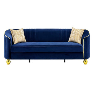 English Elm Fx-P87-Rb Channel Back Velvet Sofa with Gold Legs Luxury Three Seater Living Room W576P534666