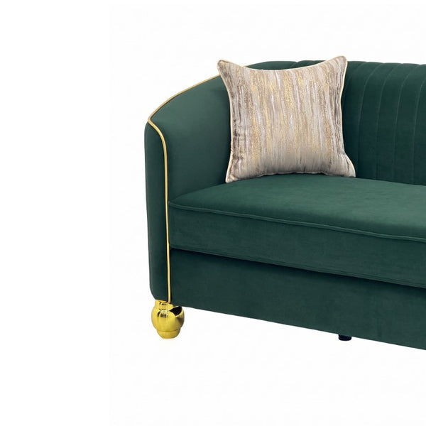 English Elm Fx-P87-Rg Emerald Velvet 3 Seat Sofa Channel Tufted Back Gold Legs Pocket Spring W576P534667