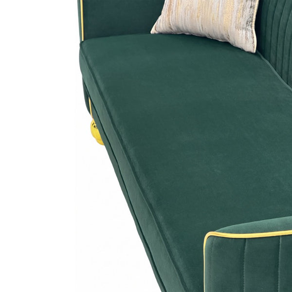 English Elm Fx-P87-Rg Emerald Velvet 3 Seat Sofa Channel Tufted Back Gold Legs Pocket Spring W576P534667