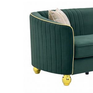 English Elm Fx-P87-Rg Emerald Velvet 3 Seat Sofa Channel Tufted Back Gold Legs Pocket Spring W576P534667