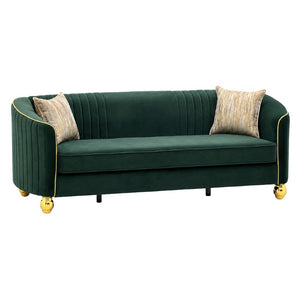 English Elm Fx-P87-Rg Emerald Velvet 3 Seat Sofa Channel Tufted Back Gold Legs Pocket Spring W576P534667
