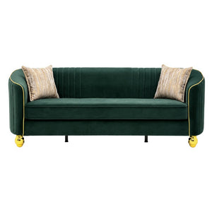 English Elm Fx-P87-Rg Emerald Velvet 3 Seat Sofa Channel Tufted Back Gold Legs Pocket Spring W576P534667