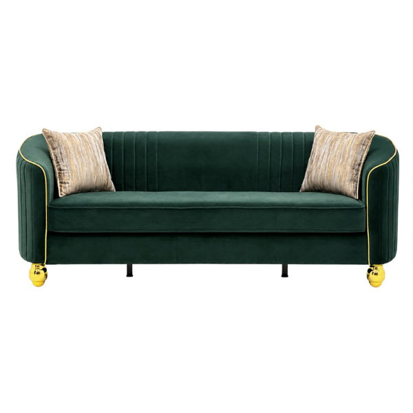 English Elm Fx-P87-Rg Emerald Velvet 3 Seat Sofa Channel Tufted Back Gold Legs Pocket Spring W576P534667