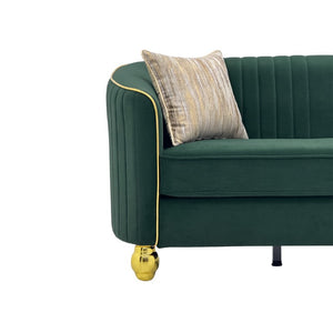 English Elm Fx-P87-Rg Emerald Velvet 3 Seat Sofa Channel Tufted Back Gold Legs Pocket Spring W576P534667
