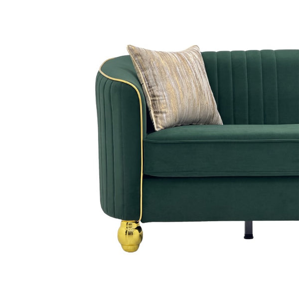 English Elm Fx-P87-Rg Emerald Velvet 3 Seat Sofa Channel Tufted Back Gold Legs Pocket Spring W576P534667