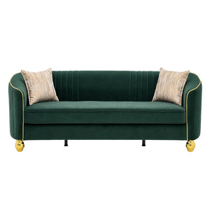 English Elm Fx-P87-Rg Emerald Velvet 3 Seat Sofa Channel Tufted Back Gold Legs Pocket Spring W576P534667