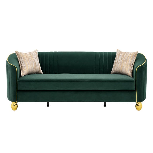 English Elm Fx-P87-Rg Emerald Velvet 3 Seat Sofa Channel Tufted Back Gold Legs Pocket Spring W576P534667