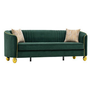 English Elm Fx-P87-Rg Emerald Velvet 3 Seat Sofa Channel Tufted Back Gold Legs Pocket Spring W576P534667