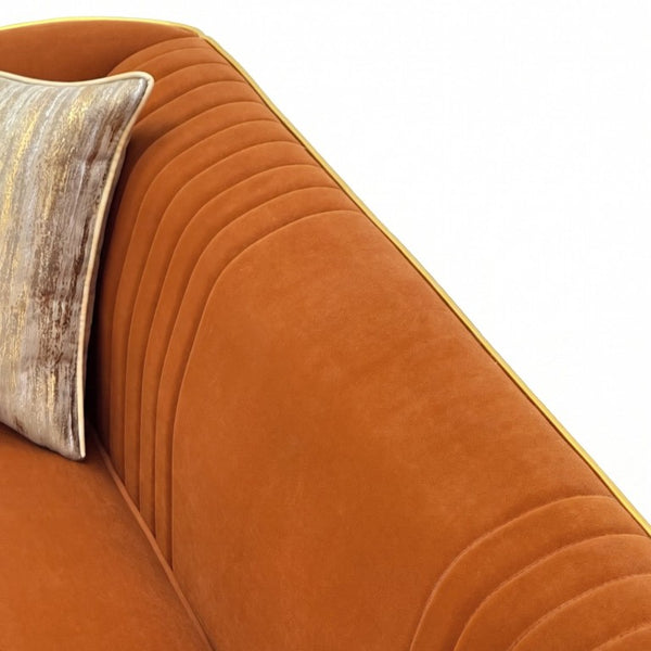 English Elm Fx-P87-Or Velvet Three Seat Sofa with Gold Legs Glamorous Channel Back Accent W576P534668