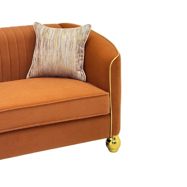 English Elm Fx-P87-Or Velvet Three Seat Sofa with Gold Legs Glamorous Channel Back Accent W576P534668