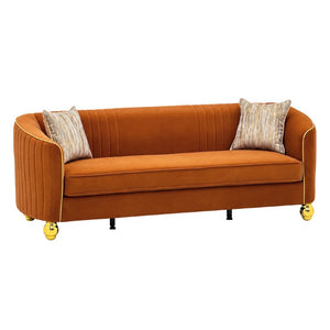 English Elm Fx-P87-Or Velvet Three Seat Sofa with Gold Legs Glamorous Channel Back Accent W576P534668
