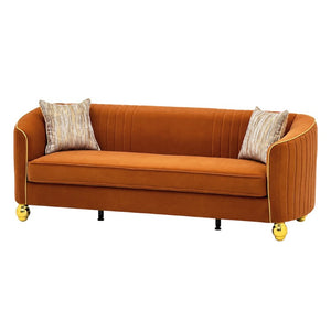 English Elm Fx-P87-Or Velvet Three Seat Sofa with Gold Legs Glamorous Channel Back Accent W576P534668