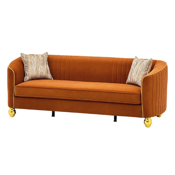 English Elm Fx-P87-Or Velvet Three Seat Sofa with Gold Legs Glamorous Channel Back Accent W576P534668