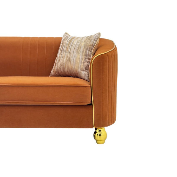 English Elm Fx-P87-Or Velvet Three Seat Sofa with Gold Legs Glamorous Channel Back Accent W576P534668