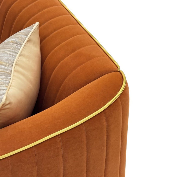 English Elm Fx-P87-Or Velvet Three Seat Sofa with Gold Legs Glamorous Channel Back Accent W576P534668