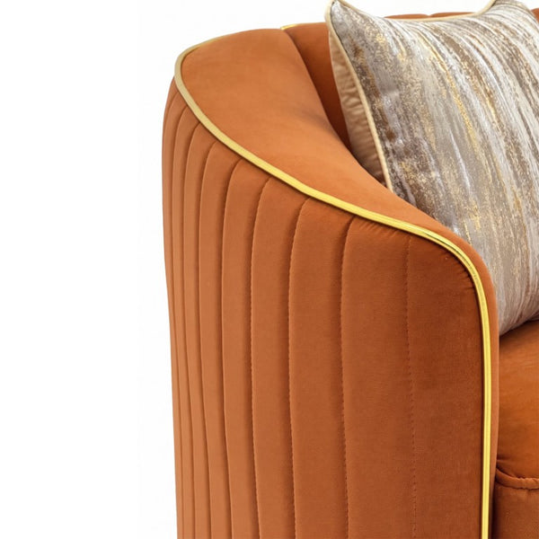 English Elm Fx-P87-Or Velvet Three Seat Sofa with Gold Legs Glamorous Channel Back Accent W576P534668