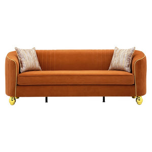English Elm Fx-P87-Or Velvet Three Seat Sofa with Gold Legs Glamorous Channel Back Accent W576P534668