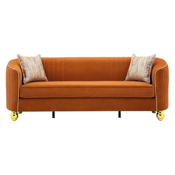 English Elm Fx-P87-Or Velvet Three Seat Sofa with Gold Legs Glamorous Channel Back Accent W576P534668